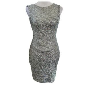 TOPSHOP Silver Sequin Sz 4 EU 36 Mini Party Cocktail Dress Sleeveless Glam Sexy